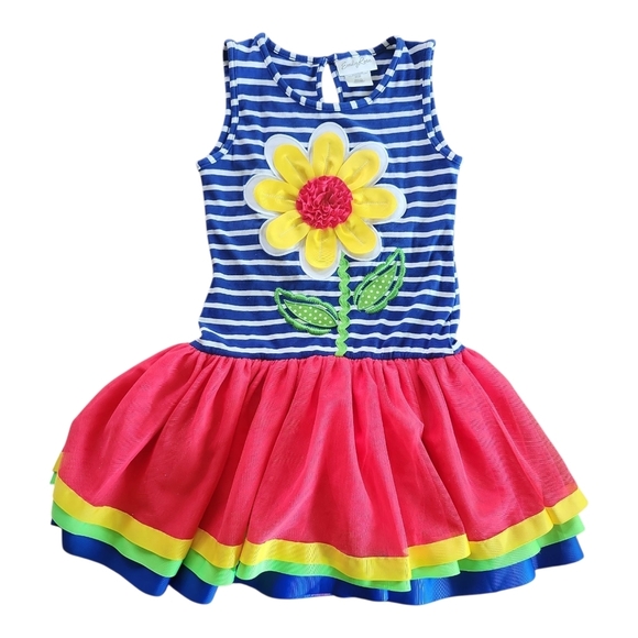 Emily Rose Girls Rainbow Tutu Dress Size 8 Flower Appliqué Striped Bodice - Picture 1 of 8